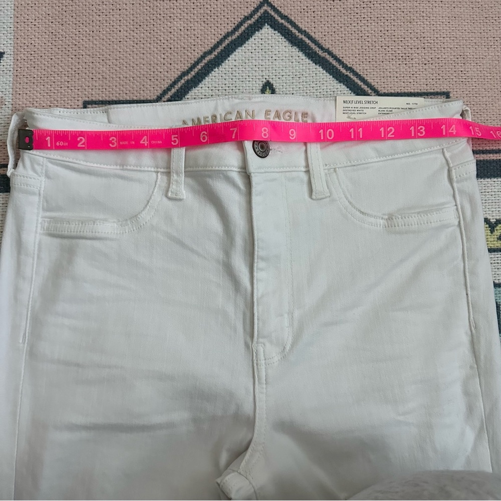 American Eagle White Stretch Ripped Super Hi-Rise Jegging Crop Jeans - Picture 2 of 16